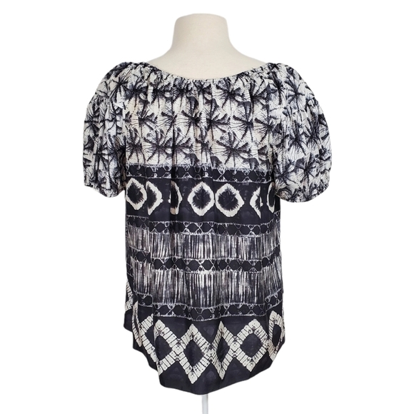 Kenneth Cole Reaction Silk Geometric Peasant Blouse - Picture 5 of 8